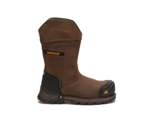 Botas De Seguridad Caterpillar CAT Excavator XL Pull On Waterproof Composite Toe Hombre Marrones Oscuro | CAT-185MG