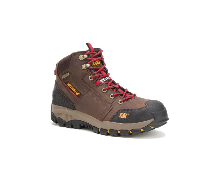 Botas De Seguridad Caterpillar CAT Navigator Mid Waterproof Steel Toe Hombre Marrones Rojas | CAT-201RM