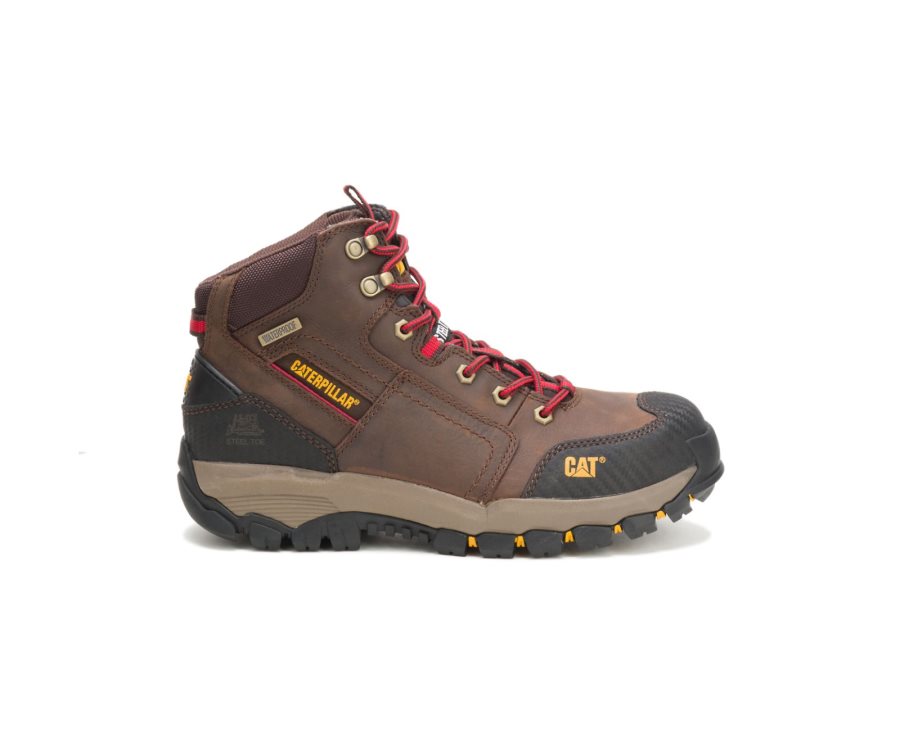 Botas De Seguridad Caterpillar CAT Navigator Mid Waterproof Steel Toe Hombre Marrones Rojas | CAT-201RM